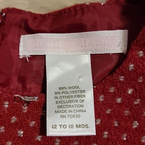 JANIE AND JACK RED WOOL SLEEVELESS POLKA DOT DRESS, SIZE 12-18 MONTHS - NWOT - Picture 6 of 10